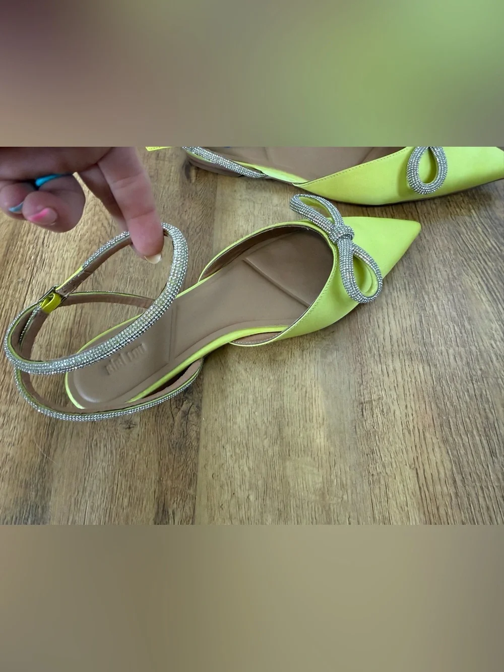 Anthropologie Lime Green Embellished Pointed Slingback Flats - Picture 6 of 7